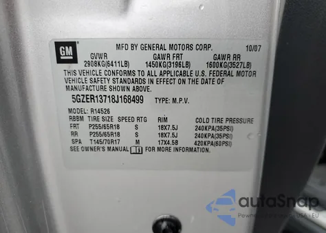 2008 Saturn Outlook Xe from USA, damaged, VIN 5GZER13718J168499